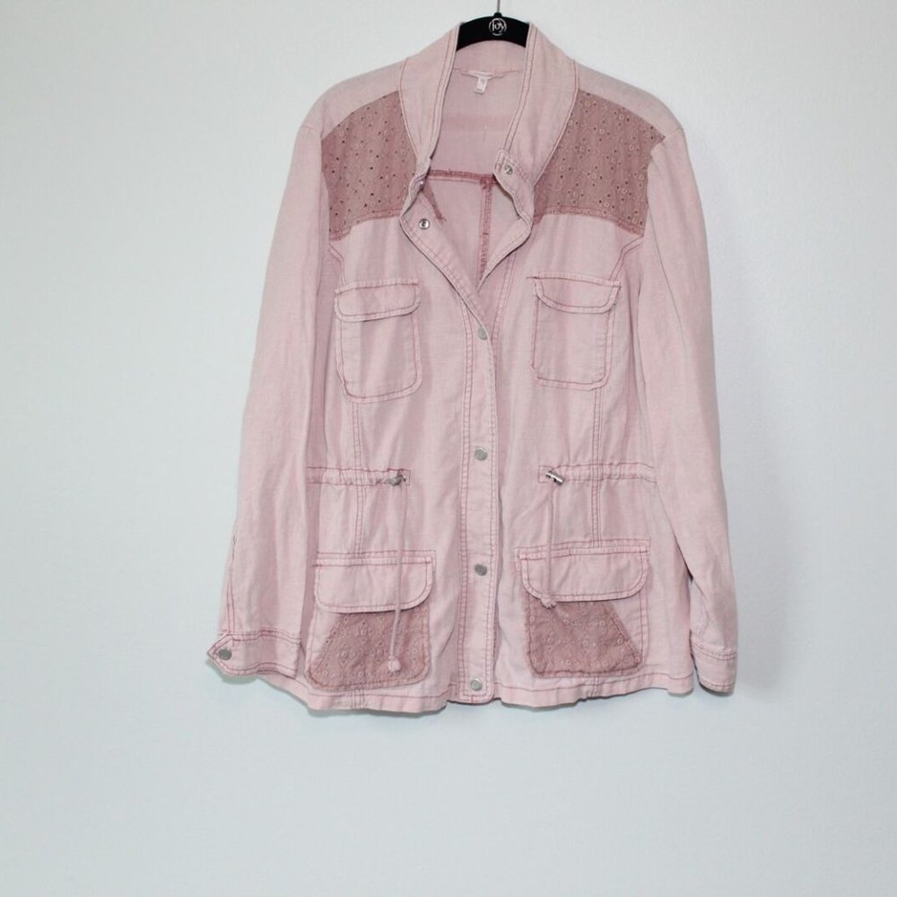 Maurices Eyelet Trim Anorak Utility Jacket Pink Linen Cotton Size XXL H13159 - Picture 7 of 10
